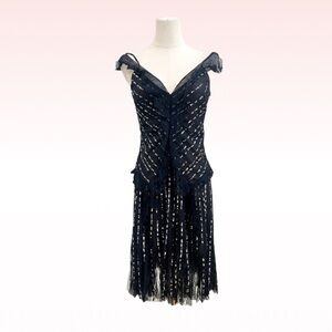 Vintage BCBGMAXAZRIA Black chiffon Sequin Fringe Fairy Dress (Sz 4)